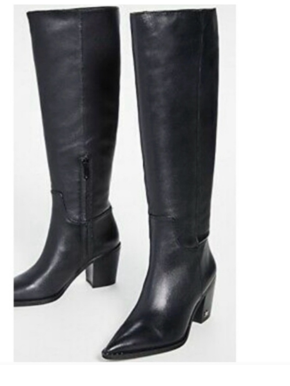 Sam Edelman Lindsey Black Pointed-Toe Knee-High Leather Boots